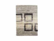 Mauranne - tapis à poils longs motifs carrés gris
