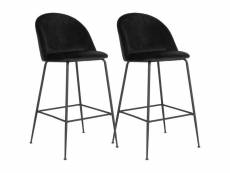 Meyrin - lot de 2 chaises hautes velours noir et pieds métal noir