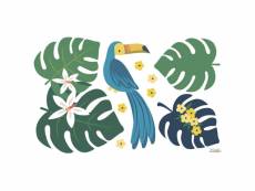 Sticker lilipinso toucan bleu et feuilles 60 x 40 cm