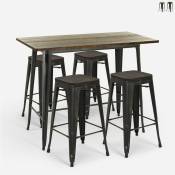Table 120x60 noir vintage + 4 tabourets de bar style Lix fordville Couleur: Wenge