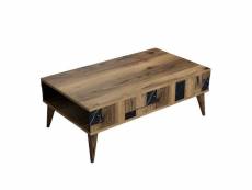 Table basse avec rangement raga l105xp60cm bois et effet marbre noir