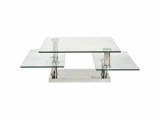 Table basse burbane gris - plateau verre pieds metal 80 x 80