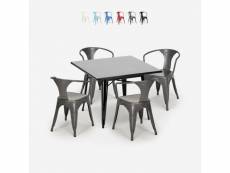Table noire 80x80 + 4 chaises style tolix bar restaurant century black