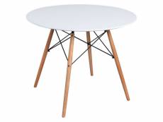 Table ronde scandinave blanche et pieds bois clair