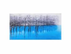 Tableau à l'huile, lac bleu, peint à la main à 100%, toile de décoration murale xl ~ 140x70cm