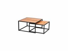 Tables gigognes carrées métal-bois massif - chalerston - l 55 x l 55 x h 30 cm - neuf