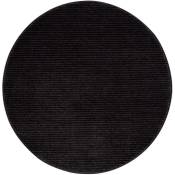 Tapis rond uni noir à relief linéaire 160x160cm