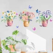 Un lot de stickers muraux fleurs en pot papillons autocollant sticker mural pour salon chambre d'enfant cuisine carrelage adulte ado