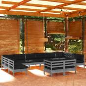 Vidaxl vidaXL Salon de jardin 12 pcs avec coussins Gris Bois de pin massif