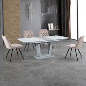 Yvana - Table à manger extensible rectangulaire effet marbre blanc - Blanc
