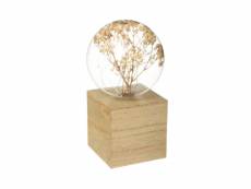 Atmosphera - lampe ampoule microled fleur sur socle en bois h 17 cm