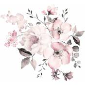 Choyclit - Autocollants muraux fleurs, autocollants muraux, fleurs roses, pivoine blanche, décoration murale aquarelle (30×90cm)2pcs