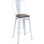 Décoshop26 - Tabouret de bar chaise de comptoir siège en bois avec dossier design industriel empilable en métal blanc - blante