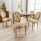 Ensemble de 4 chaises de salle à manger avec boutons capitonnés et rembourrage, beige, 50x60x95cm