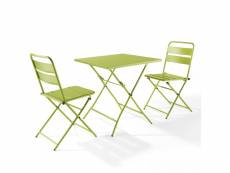 Ensemble table de jardin pliante et 2 chaises acier vert - palavas