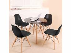 Ensemble table scandinave ronde noire et 4 chaises