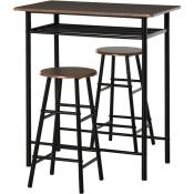 Homcom - Ensemble table de bar design industriel + 2 tabourets mdf imitation bois noyer métal noir