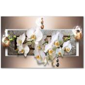 Hxadeco - Tableau graphique fleurs d'orchidées - 80x50 cm - Blanc