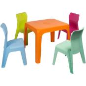 Jan Chaise-Table Pour Enfants Intérieur, Extérieur Set 4+1 Bleu Ciel/Fuchsia/Orange/Vert Citron/Menthe - Bleu Ciel/Fuchsia/Orange/Vert Citron/Menthe