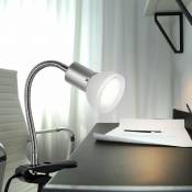 Lampe à pince blanche Lampe à pince Lampe à pince led avec prise, lampe de table, liseuse, spot mobile, métal couleur titane, verre blanc, 1x led 3W