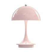 Lampe sans fil abat jour acier rose pale 23 cm Panthella