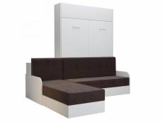 Lit escamotable dynamo sofa canapé angle méridienne réversible accoudoirs blanc tissu marron140*200 cm 20100994694