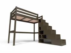 Lit mezzanine bois avec escalier cube sylvia 90x200 wengé CUBE90-W