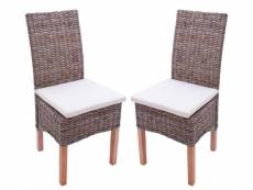 Lot de 2 chaises m44 salle à manger, rotin kubu/bois, 47x52x97cm, avec coussins