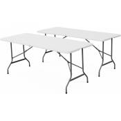Lot de 2 tables de réception pliables Sweeek 180cm - Blanc - Avec poignée de transport - Idéale pour camping - Blanc