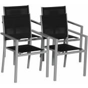 Lot de 4 chaises en aluminium gris - textilène noir - black