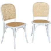 Lot de deux chaises vintage blanches en bois avec assise et dossier en rotin - Blanc