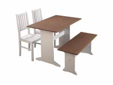 Lucain - ensemble table repas + banc + 2 chaises bois