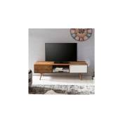 M&s - Meuble tv 2 portes 140 cm en bois massif naturel et blanc