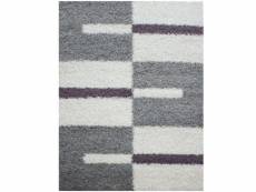 Roma - tapis shaggy à motifs traits - lila et gris