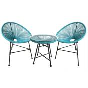 Salon de jardin 2 fauteuils ronds et table basse bleu