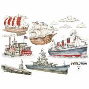 Sticker mural Histoire des navires évolution industrielle - 95 x 85 cm - Multicolore