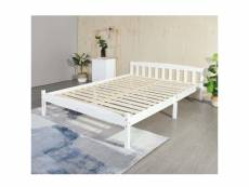 Structure de lit double en bois, style scandinave - 140x190 cm - blanc