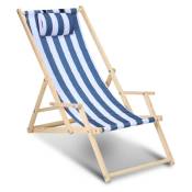 Swanew - Chaise longue de jardin Chaise longue en pin pliable Chaise longue de balcon en bois Chaise de plage Bleu Blanc Avec Mains Courantes - bleu