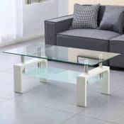 Table basse 110x60 cm blanche avec deux plateaux en verre - Titania