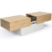 Table basse coulissante rectangulaire marta bois blanc et imitation hêtre - Blanc