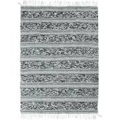 Thedecofactory - terra cotton relief - Tapis 100% coton bande relief blanc-noir 160x230 - Blanc noir