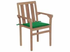 Vidaxl chaises de jardin 2 pcs avec coussins vert bois de teck massif