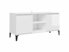 Vidaxl meuble tv avec pieds en métal blanc brillant 103,5x35x50 cm