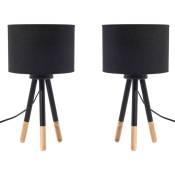 2 Lampes de Table ou Chevet Design Noires avec Petit Trépied en Bois et Abat-jour Cylindrique E27 Max 25W pour Chambre ou Salon Scandinave Beliani