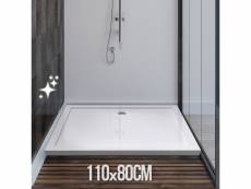 Aquamarin® receveur de douche - forme rectangulaire, 110 x 80 cm, acrylique, finition blanche brillante, hauteur 4 cm - bac à douche, équipement de sa