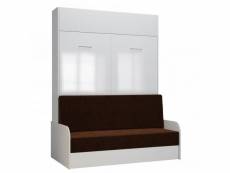 Armoire lit escamotable dynamo sofa accoudoirs façade blanc brillant canapé marron 140*200 cm 20100990886