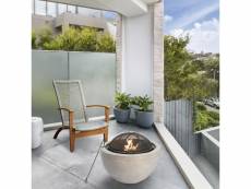 Braséro de jardin à bois chauffage extérieur avec tisonnier couvercle grille charbon bbq ciment gris teamson home hr30180aa