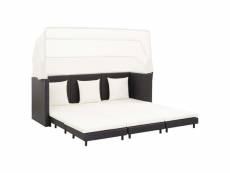 Canapé-lit extensible 3 places avec toit résine tressée noir 46075