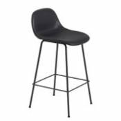 Chaise de bar Fiber Bar / H 65 cm - Cuir & pieds métal - Muuto noir en cuir