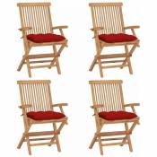 Chaises de jardin avec coussins rouge 4 pcs Bois de teck massif